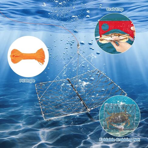 4-Pack Castable Crab Traps – Foldable Crabbing Nets with Auto-Close Spring, 33ft Rope & Bait Clip for Blue Crabs, Dungeness, Crawfish | Includes Crab Gauge | Portable Crab Pots for Dock, Pier & Beach in Saudi Arabia