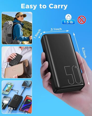 51000mAh Portable Charger with Built-in USB-C & Lightning Cables, 22.5W Fast Charging Power Bank, High Capacity Battery Pack for iPhone, Samsung, Android, Travel, Camping in Saudi Arabia