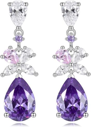 FANCIME Wisteria Bloom Drop Soft Jewelry for Women White Gold Plated Sterling Silver Simulated Diamond Flower Necklace Bracelet Earrings Fine Jewelry Wedding Anniversary Birthday Mothers Day Graduation Gifts for Wife Women Bride Her in Saudi Arabia