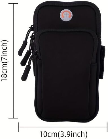 Phone Armband Waterproof Zip Pocket Adjustable Strap Headphone Port Fits iPhone 17-7 Plus Galaxy S26-S24 for Jogging Gym, Black in Saudi Arabia