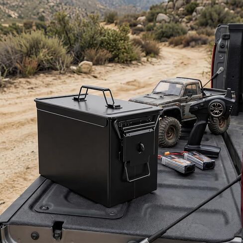 RC Car Battery Storage Box, Fire-Resistant Waterproof Airtight Metal Ammo Can with Lockable Buckle, Steel Case for Lithium Batteries, LiPo Packs, Ammo & Valuables in Saudi Arabia