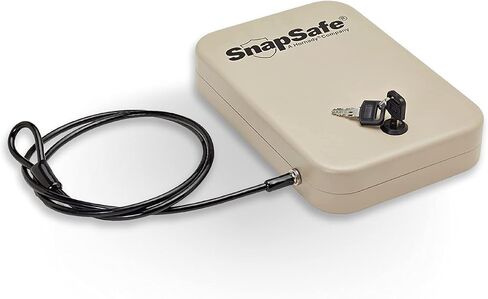 صندوق القفل المحمول SnapSafe للبنادق والأشياء الثمينة - يتضمن صندوق القفل ومفتاحين وكابل أمان حاصل على براءة اختراع - خزنة مثالية لمسدس السيارة - كبير، 9.5 × 6.5 × 1.75 بوصة in Kuwait