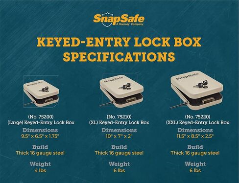 صندوق القفل المحمول SnapSafe للبنادق والأشياء الثمينة - يتضمن صندوق القفل ومفتاحين وكابل أمان حاصل على براءة اختراع - خزنة مثالية لمسدس السيارة - كبير، 9.5 × 6.5 × 1.75 بوصة in Kuwait