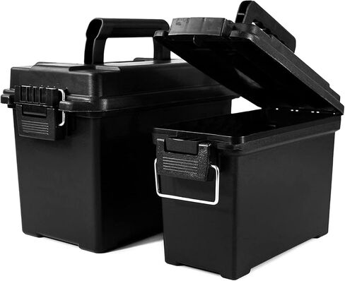 2-Pack Plastic Ammo Cans 30 & 50 Cal - Shotgun Rifle Pistol Gun Ammo Storage Box Tactical Military Army Holder, Black in Saudi Arabia