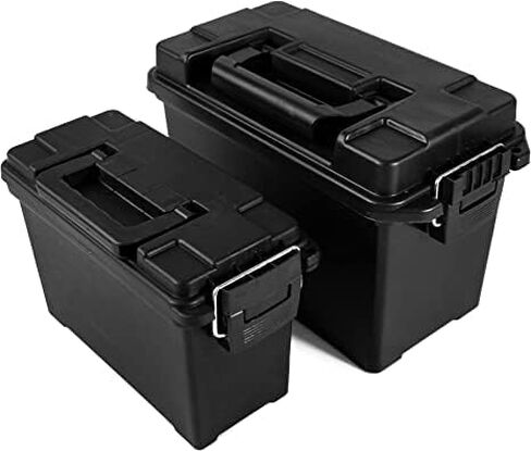 2-Pack Plastic Ammo Cans 30 & 50 Cal - Shotgun Rifle Pistol Gun Ammo Storage Box Tactical Military Army Holder, Black in Saudi Arabia