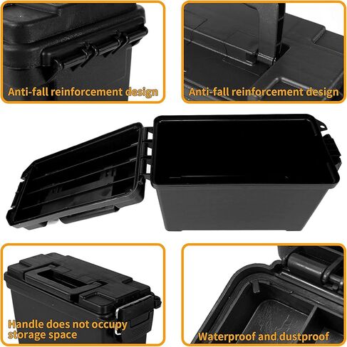 2-Pack Plastic Ammo Cans 30 & 50 Cal - Shotgun Rifle Pistol Gun Ammo Storage Box Tactical Military Army Holder, Black in Saudi Arabia
