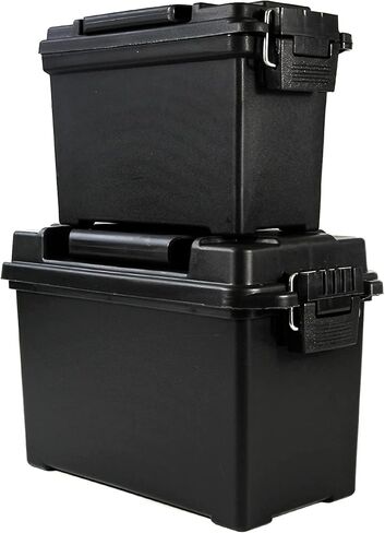 2-Pack Plastic Ammo Cans 30 & 50 Cal - Shotgun Rifle Pistol Gun Ammo Storage Box Tactical Military Army Holder, Black in Saudi Arabia