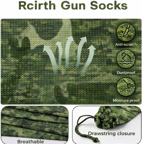 12 حزمة من جوارب Camo Gun مقاس 54 بوصة (تمويه أخضر ورمادي) - أغطية بنادق وبنادق مقاومة للصدأ معالجة بالسيليكون، وأكمام محبوكة قابلة للتمدد للتخزين الآمن - Karagada in Saudi Arabia