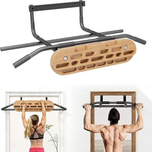 2 in 1 Hang Board Rock Climbing Hangboard with Door Way Pull Up Bar, Multifunctional, Fit for Rock Climbing Training & Pull-Ups, Including Jugs, Pinches, Pockets, Edges & Slopes in Saudi Arabia