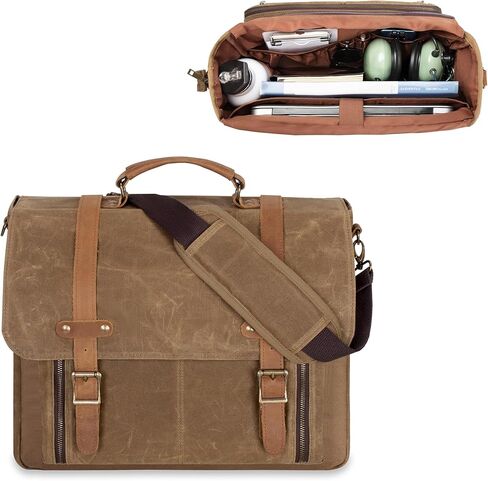 Yarwo Flight Bag for Pilots, Vintage Waxed Canvas Pilot Headset Bag with Accordion File Organizer and 17" Laptop Sleeve for All Flight Gears, Kneeboard, iPad, Logbook, Checklist (Bag Only) in Saudi Arabia