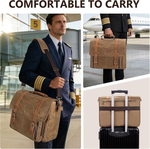 Yarwo Flight Bag for Pilots, Vintage Waxed Canvas Pilot Headset Bag with Accordion File Organizer and 17" Laptop Sleeve for All Flight Gears, Kneeboard, iPad, Logbook, Checklist (Bag Only) in Saudi Arabia