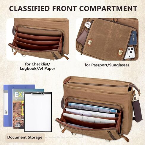 Yarwo Flight Bag for Pilots, Vintage Waxed Canvas Pilot Headset Bag with Accordion File Organizer and 17" Laptop Sleeve for All Flight Gears, Kneeboard, iPad, Logbook, Checklist (Bag Only) in Saudi Arabia
