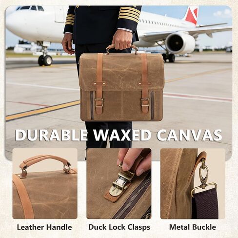 Yarwo Flight Bag for Pilots, Vintage Waxed Canvas Pilot Headset Bag with Accordion File Organizer and 17" Laptop Sleeve for All Flight Gears, Kneeboard, iPad, Logbook, Checklist (Bag Only) in Saudi Arabia