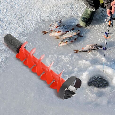 29.5" x 6" Ice Drill Auger, Auger Drill Bit for Ice Fishing with Blade Protective Cover Nylon Blade Leaves, Red in Saudi Arabia