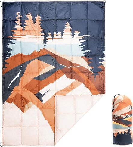 SUNNYFEEL Warm Camping Blanket, Packable Printed Blanket for Cold Weather, Waterproof Outdoor Blanket with Snap Buttons, Wearable Shawl for Camping, Hiking, Stadium, Picnic (55"x79") in Saudi Arabia