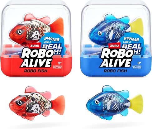 Robo Alive Robo Fish Robotic Swimming Fish (Teal + Orange) by ZURU Water Activated, Changes Color, Comes with Batteries, Amazon Exclusive (2 Pack) Series 3 in Kuwait