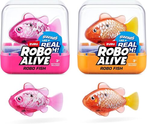 سمكة السباحة الروبوتية Robo Alive Robo Fish (أزرق مخضر + برتقالي) من ZURU يتم تنشيطها بالماء، يتغير لونها، وتأتي مع بطاريات، حصريًا من Amazon (عبوة من قطعتين) السلسلة 3 in Kuwait