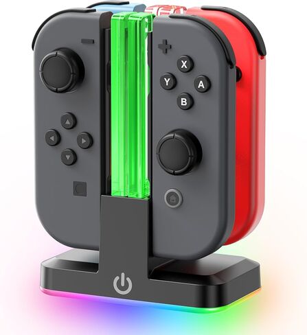 شاحن وحدة تحكم التبديل لـ 4 joycons مع 9 أوضاع الضوء RGB ، موقف Joy Con Charger مع مؤشرات LED ، Switch Charging Dock Station لشحن JoyCon (وليس من أجل Joycon 2) in Kuwait