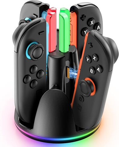 Switch Controller Charger for 4 Joycons with 9 RGB Light Modes, Joy con Charger Stand with LED Indicators, Switch Charging Dock Station for Joycon Charging (Not for Joycon 2) in Saudi Arabia