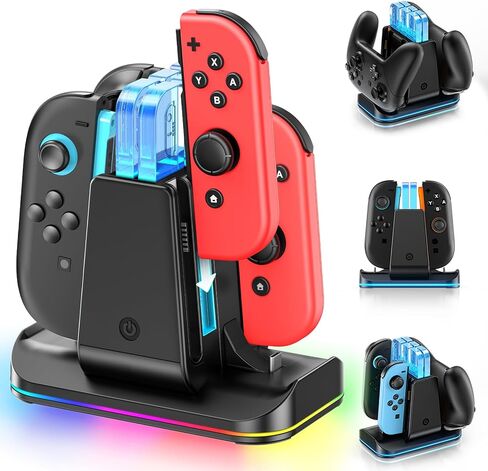 Switch Controller Charger for 4 Joycons with 9 RGB Light Modes, Joy con Charger Stand with LED Indicators, Switch Charging Dock Station for Joycon Charging (Not for Joycon 2) in Saudi Arabia