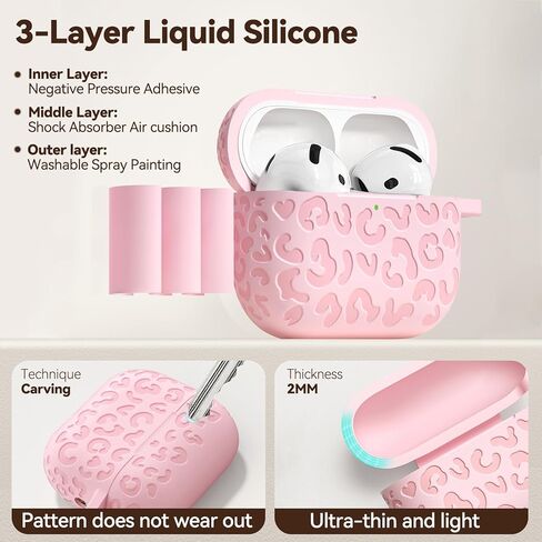 for AirPods 4 Case Cover, Leopard Engraved Silicone Protective Shell Compatible with Apple Air Pod 4th Generation Case for Women Girly,Cute iPods 4 Case with Keychain- Pink in Saudi Arabia