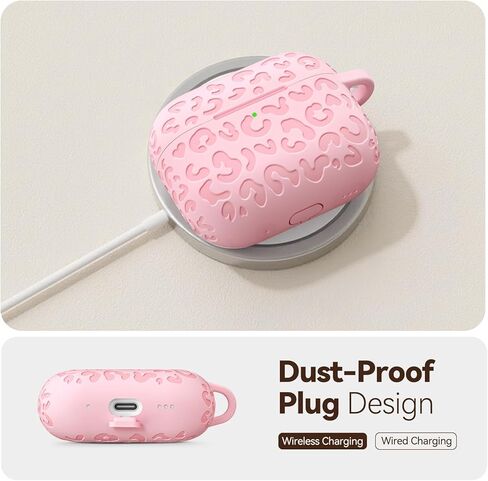 for AirPods 4 Case Cover, Leopard Engraved Silicone Protective Shell Compatible with Apple Air Pod 4th Generation Case for Women Girly,Cute iPods 4 Case with Keychain- Pink in Saudi Arabia