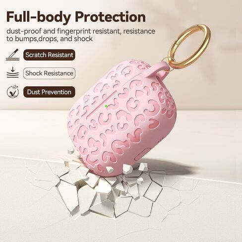 for AirPods 4 Case Cover, Leopard Engraved Silicone Protective Shell Compatible with Apple Air Pod 4th Generation Case for Women Girly,Cute iPods 4 Case with Keychain- Pink in Saudi Arabia