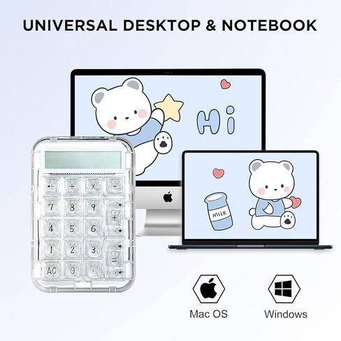 CoolKiller CK21 Mechanical Number Pad with Calculator, 2-in-1 Wired Numeric Keypad, Hot-Swappable 18 Keys, Transparent Backlit Numpad, Rechargeable for Laptop, PC, Desktop (Ice Blade Linear Switch) in Saudi Arabia