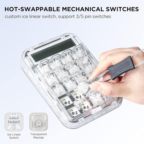 CoolKiller CK21 Mechanical Number Pad with Calculator, 2-in-1 Wired Numeric Keypad, Hot-Swappable 18 Keys, Transparent Backlit Numpad, Rechargeable for Laptop, PC, Desktop (Ice Blade Linear Switch) in Saudi Arabia