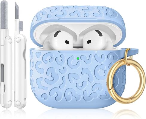 for AirPods 4 Case Cover, Leopard Engraved Silicone Protective Shell Compatible with Apple Air Pod 4th Generation Case for Women Girly,Cute iPods 4 Case with Keychain- Pink in Saudi Arabia
