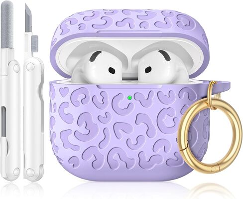 for AirPods 4 Case Cover, Leopard Engraved Silicone Protective Shell Compatible with Apple Air Pod 4th Generation Case for Women Girly,Cute iPods 4 Case with Keychain- Pink in Saudi Arabia