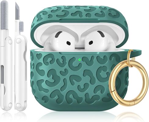for AirPods 4 Case Cover, Leopard Engraved Silicone Protective Shell Compatible with Apple Air Pod 4th Generation Case for Women Girly,Cute iPods 4 Case with Keychain- Pink in Saudi Arabia