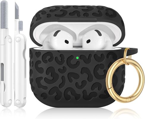 for AirPods 4 Case Cover, Leopard Engraved Silicone Protective Shell Compatible with Apple Air Pod 4th Generation Case for Women Girly,Cute iPods 4 Case with Keychain- Pink in Saudi Arabia
