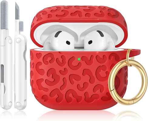 for AirPods 4 Case Cover, Leopard Engraved Silicone Protective Shell Compatible with Apple Air Pod 4th Generation Case for Women Girly,Cute iPods 4 Case with Keychain- Pink in Saudi Arabia
