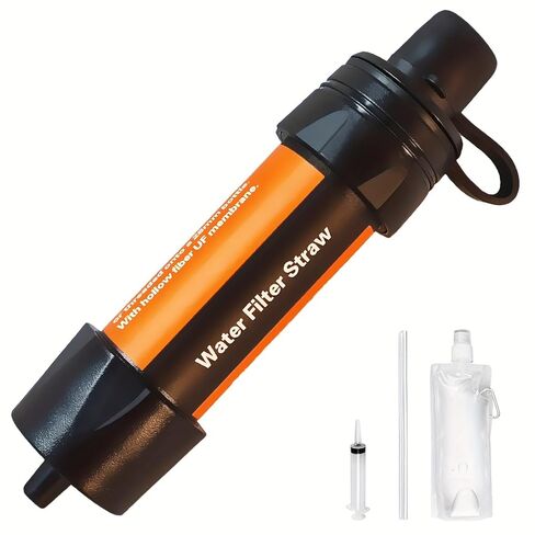 Portable Water Filter Straw, 0.01 Micron Outdoor Filtration, 4000L Long Lifespan, Lightweight Personal Water Filter for Camping, Hiking, Backpacking & Emergency Use (Orange) in Saudi Arabia
