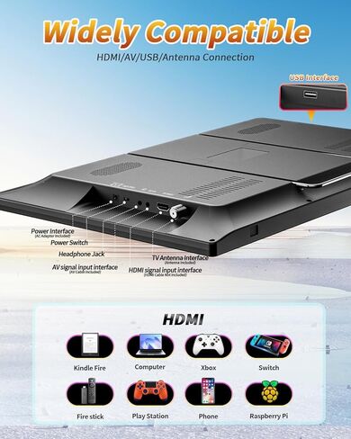 NORTHING 17.2" 1080P 12 Volt Portable TV with 7000mAH Built-in Power, Antenna/USB/HDMI/AV, Powered Portable TV for Camping Caravan Kitchen Power Outage, Sleep Timer in Saudi Arabia