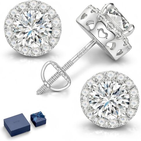 MOOSEA 1-2ct Halo Moissanite Earrings Screw Back, 925 Sterling Silver Lab Created Moissanite Earrings for Women Men Jewelry Gifts in Saudi Arabia