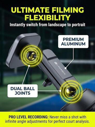 Padel Phone Holder for Glass Courts | Compatible with MagSafe Magnetic Mount with Heavy-Duty Double Suction Cup & Aluminum Arm | 360° Adjustable Glass Phone Mount for Padel Recording Accessories in Saudi Arabia