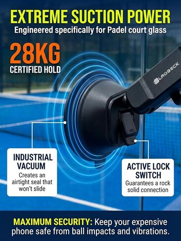 Padel Phone Holder for Glass Courts | Compatible with MagSafe Magnetic Mount with Heavy-Duty Double Suction Cup & Aluminum Arm | 360° Adjustable Glass Phone Mount for Padel Recording Accessories in Saudi Arabia