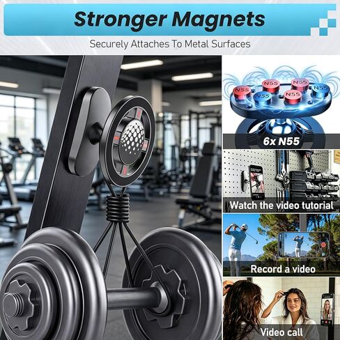 Dual Magnetic Phone Holder for Gym, MagSafe Fitness Mount for iPhone 12-17, Magnet Workout Phone Mount for Squat Rack Treadmill Peloton, Gym Accessories for Men Women, Aluminum Alloy 360° Rotation in Saudi Arabia