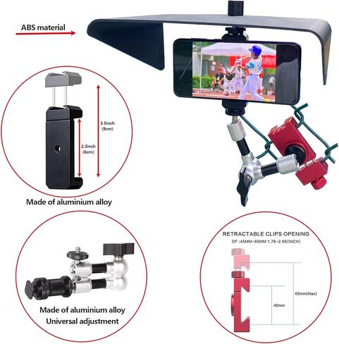 حامل حامل سياج للهاتف الخلوي مع ظل، طقم تركيب مغير الألعاب متوافق مع iPhone، GoPro، Mevo Start and Action Camera، طقم بث Gamechanger لتسجيل ألعاب البيسبول والهوكي والتنس in Kuwait