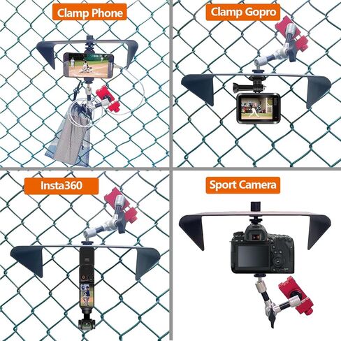 حامل حامل سياج للهاتف الخلوي مع ظل، طقم تركيب مغير الألعاب متوافق مع iPhone، GoPro، Mevo Start and Action Camera، طقم بث Gamechanger لتسجيل ألعاب البيسبول والهوكي والتنس in Kuwait