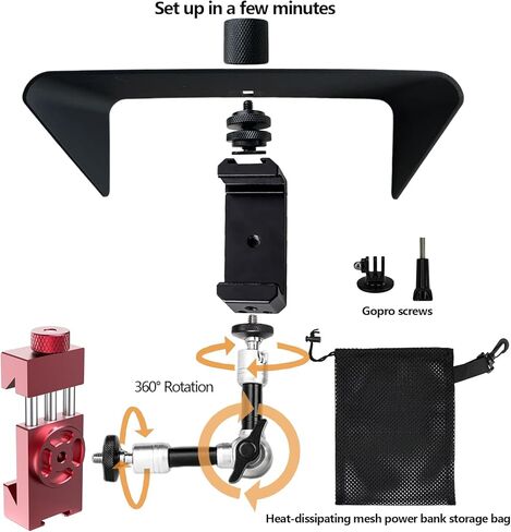 حامل حامل سياج للهاتف الخلوي مع ظل، طقم تركيب مغير الألعاب متوافق مع iPhone، GoPro، Mevo Start and Action Camera، طقم بث Gamechanger لتسجيل ألعاب البيسبول والهوكي والتنس in Kuwait