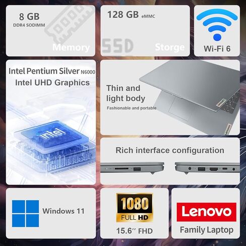 Lenovo IdeaPad FHD Business Laptop | Microsoft Office 365 | 15.6" FHD Anti-Glare Display | 128GB Storage | Intel 4-core CPU | Type-C | Copilot AI | HDMI | 10HR Battery | Windows 11 w/Cooler in Saudi Arabia