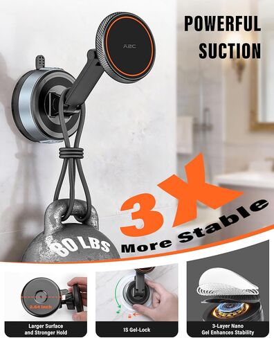 A2C Shower Phone Holder for MagSafe, Reusable Gel-Lock Suction Cup Phone Mount with 3-Inch Dual Pivot Adjustable Arm, Mothers Gifts Phone Holder for Shower & Bathroom for iPhone 12-17 & All Phones in Saudi Arabia