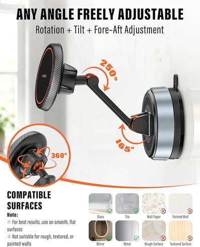 A2C Shower Phone Holder for MagSafe, Reusable Gel-Lock Suction Cup Phone Mount with 3-Inch Dual Pivot Adjustable Arm, Mothers Gifts Phone Holder for Shower & Bathroom for iPhone 12-17 & All Phones in Saudi Arabia