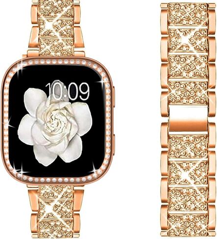 Lamshaw متوافق مع Amazfit Bip 6 Band، حزام معدني أنيق من المجوهرات Bling Diamond مع حافظة واقية من الكمبيوتر الشخصي متوافقة مع Amazfit Bip 6 46mm Smart Watch in Kuwait