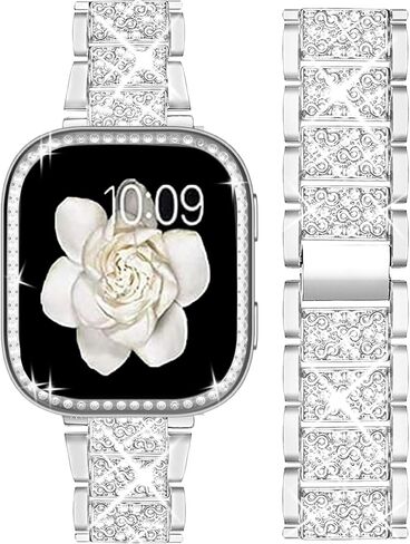 Lamshaw متوافق مع Amazfit Bip 6 Band، حزام معدني أنيق من المجوهرات Bling Diamond مع حافظة واقية من الكمبيوتر الشخصي متوافقة مع Amazfit Bip 6 46mm Smart Watch in Kuwait