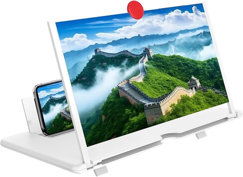 12" Phone Screen Magnifier, 3D HD Screen Amplifier Projector with Foldable Stand, Phone Screen Magnifier for Watching Movies, Videos, Games and Reading, Compatible with All Phones (White) in Saudi Arabia