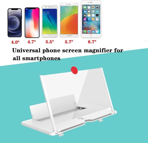 12" Phone Screen Magnifier, 3D HD Screen Amplifier Projector with Foldable Stand, Phone Screen Magnifier for Watching Movies, Videos, Games and Reading, Compatible with All Phones (White) in Saudi Arabia